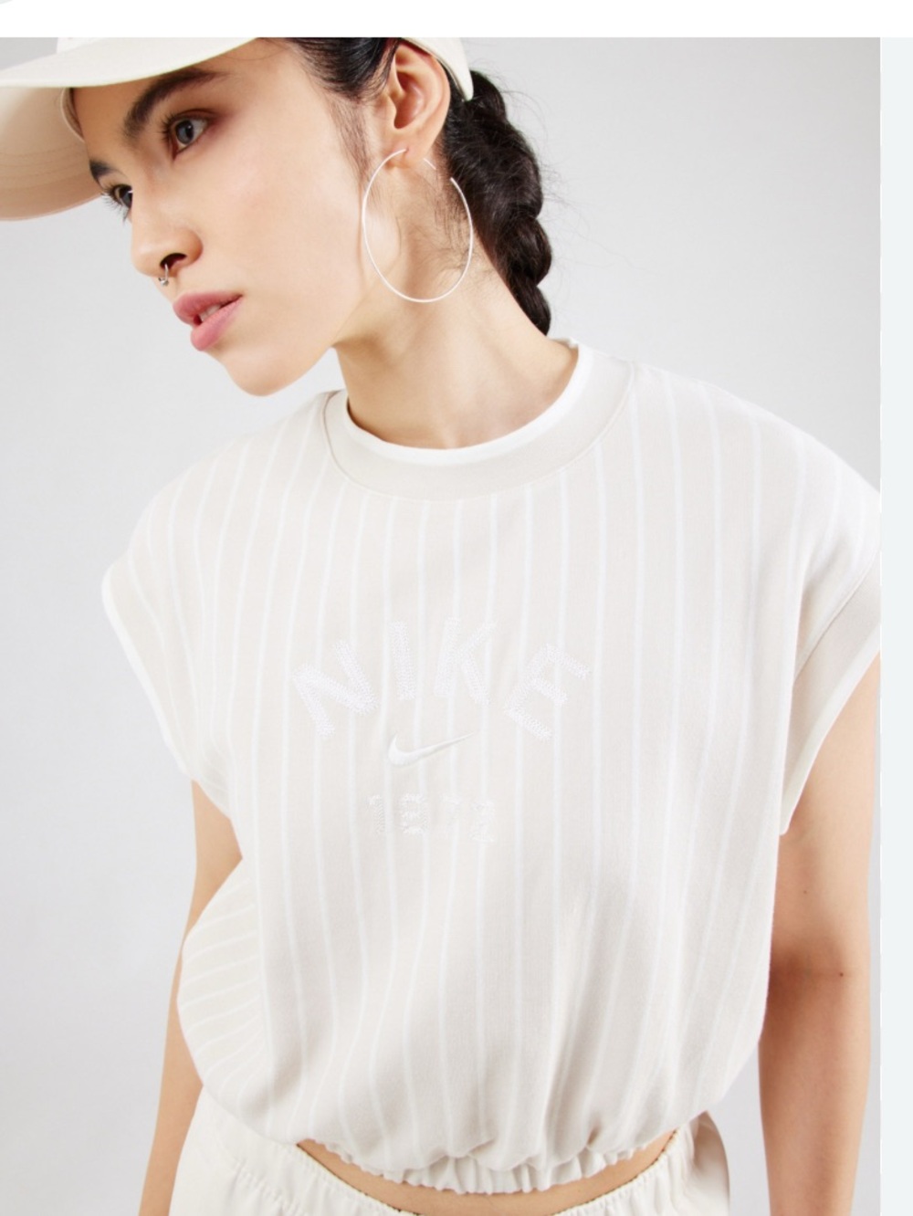 Nike Women's Cream Pinstripe Crop Tank Top